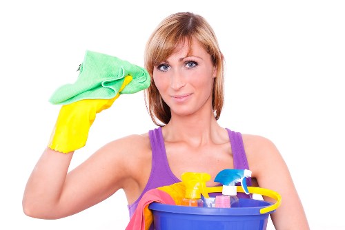 Cleaner carrying out a safe workplace check