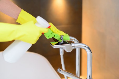 Professional carpet cleaner in Haringey treating a living room carpet