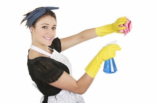 Cleaner polishing living room surfaces in Haringey rental property